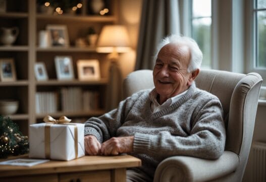 Professionelt billede symboliserer gaver til oldefar med hyldest til familie og traditioner.